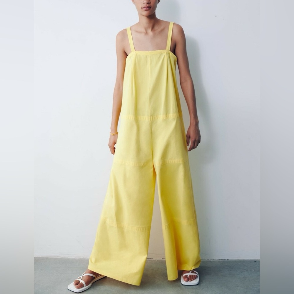 Zara Yellow Oversized Long Wide Leg Jumpsuit Bloggers Fav